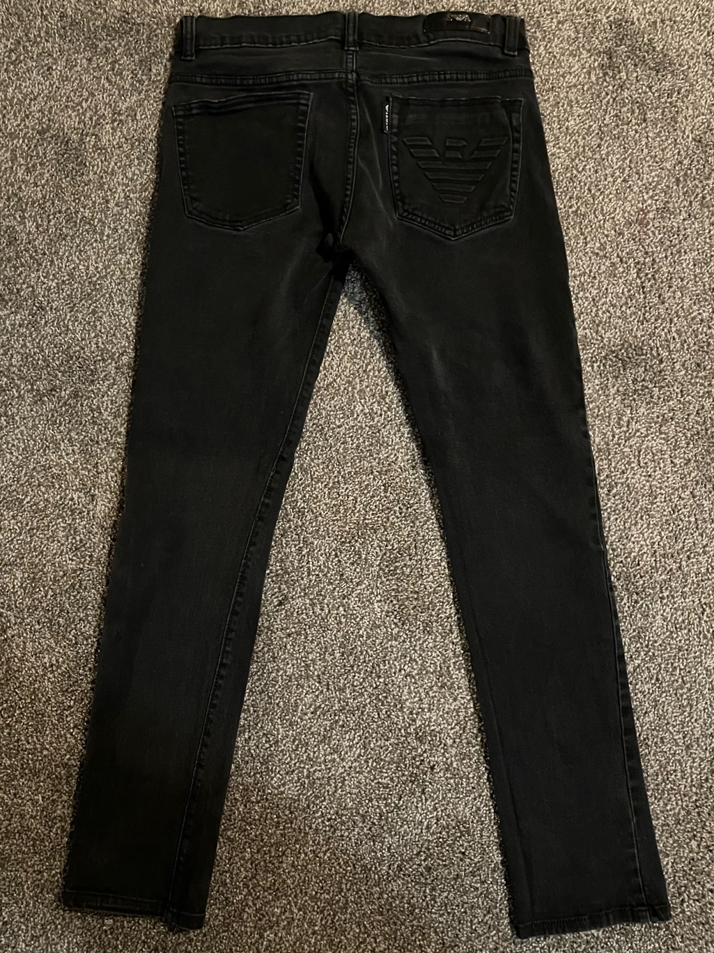 Emporio Armani Men's Slim Black Jeans With Embossed Logo On Back Pocket